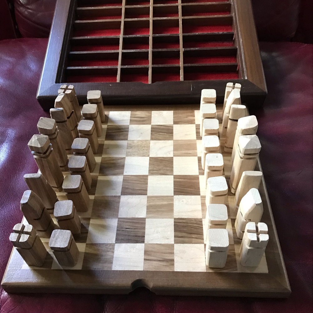 Minimalist Handmade Wood Unique Chess Set